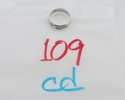 Navajo Hand Stamped Band 925 Silver 5.0 mm Signed Larry Chavez Size 6.35 C.80's