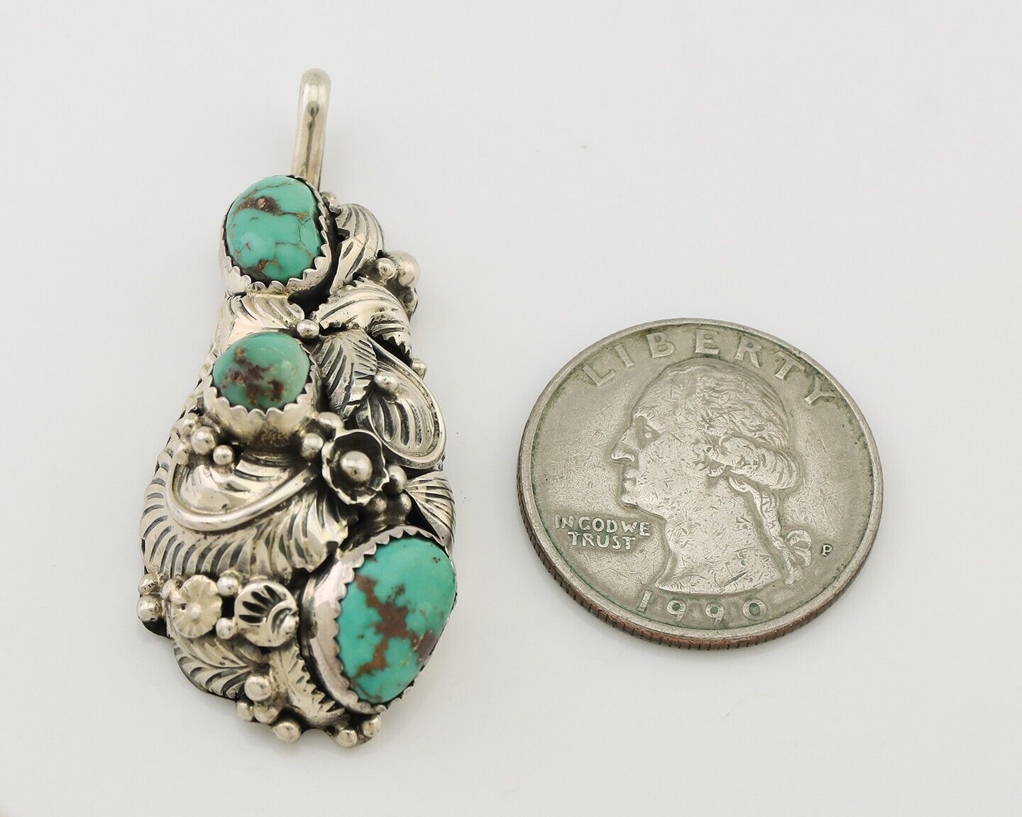Navajo Pendant 925 Silver Natural Bisbee Turquoise Signed Tom Willeto C.80's