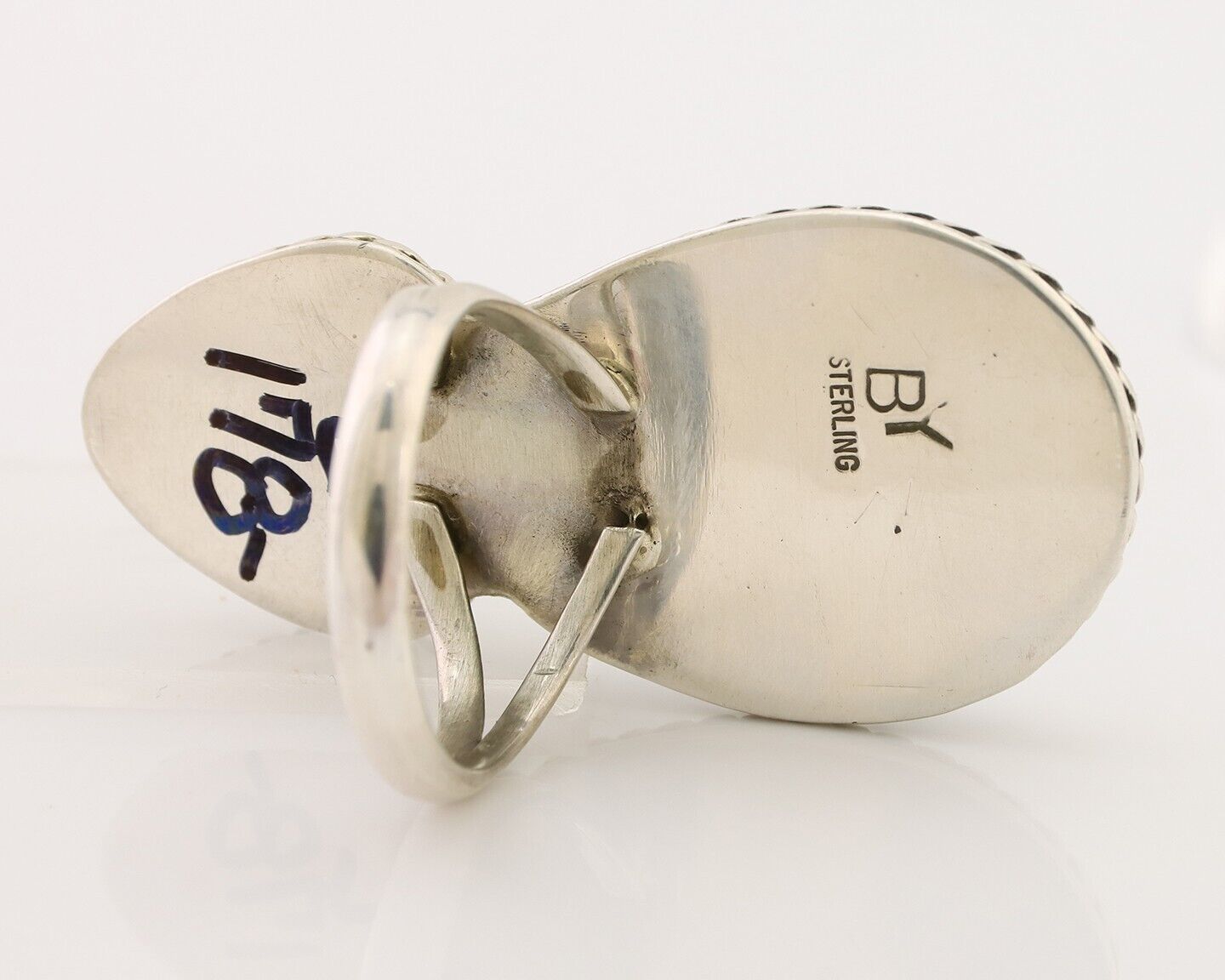Navajo Handmade Ring 925 Silver Natural Tuquoise Artist Signed B Yazzie C.80's