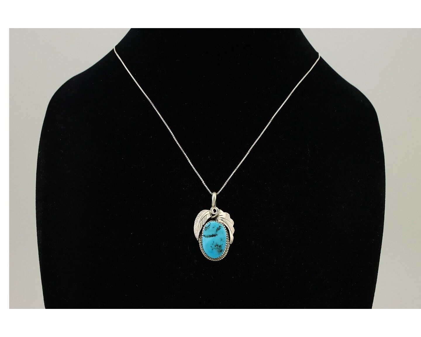 Navajo Necklace 925 Silver Sleeping Beauty Turquoise Signed Justin Morris C.90's