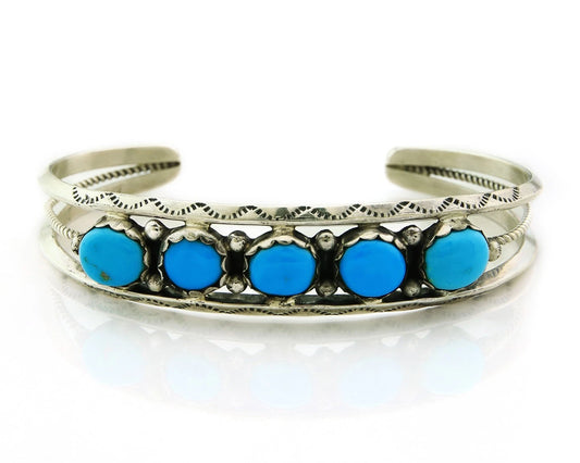 Navajo Cuff Bracelet 925 Sterling Silver Turquoise Handmade Vintage Signed R