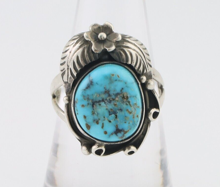 Navajo Ring 925 Silver Natural Mined Turquoise Native American Artist C.80's