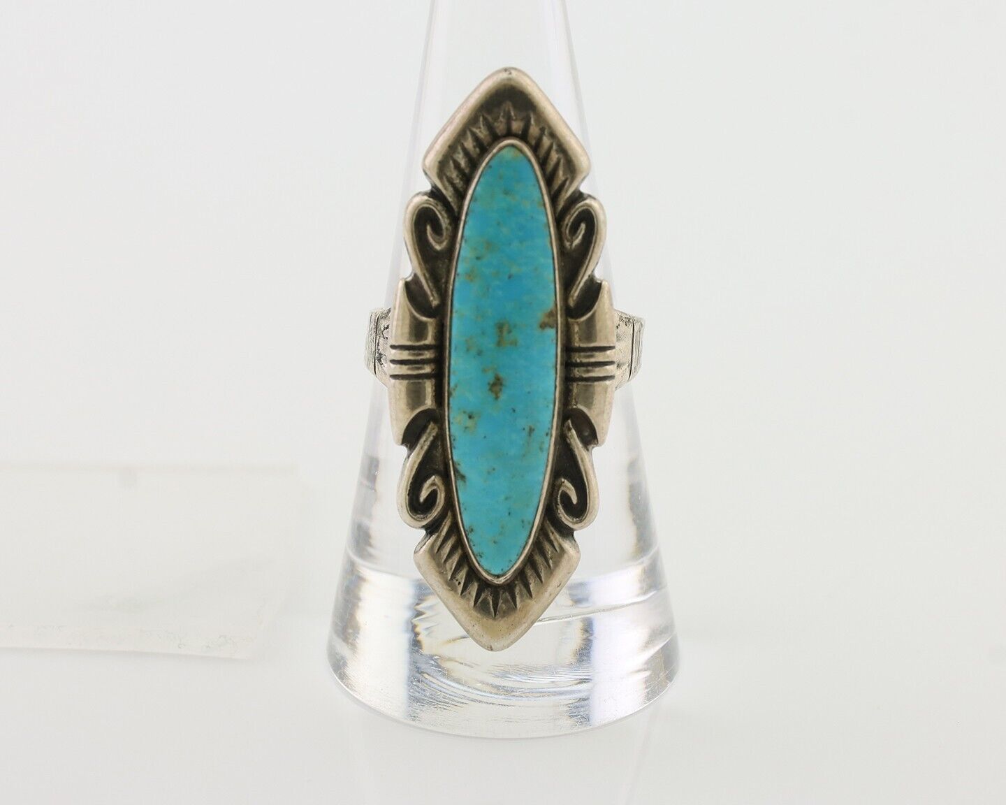 Navajo Ring 925 Silver Natural Blue Turquoise Native Artist Size 8.0 C.80's