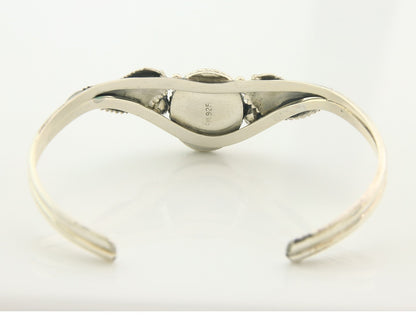 Navajo Cuff Bracelet Sterling Silver Natural Malachite Vintage Signed SN