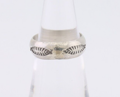 Navajo Hand Stamped Band 925 Silver 6.0 mm Signed Larry Chavez Size 5.75 C.80's