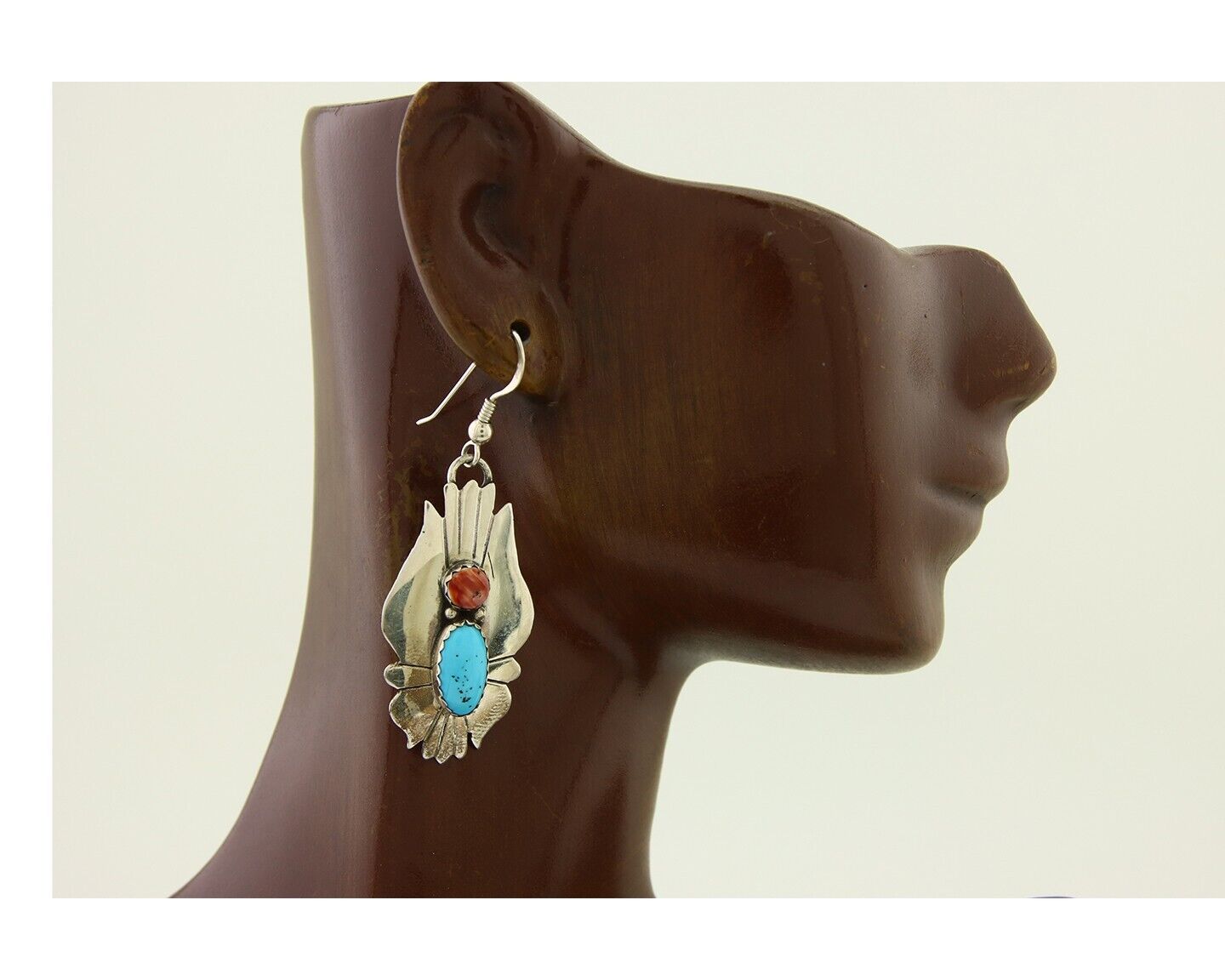 Navajo Earrings 925 Silver Turquoise & Spiney Oyster Native American Artist C80s