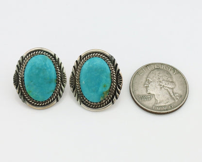 Navajo Hand Stamped Earrings 925 Silver Natural Turquoise Signed M Begay C.80's