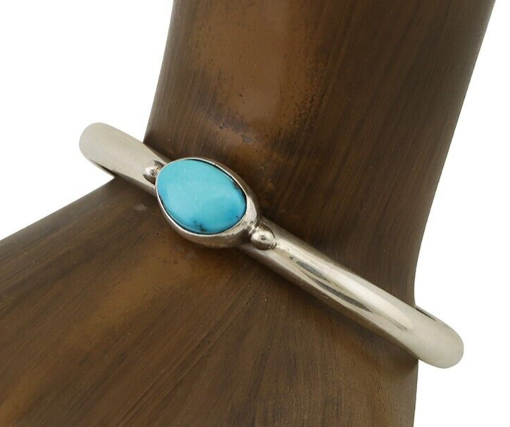 Navajo Cuff Bracelet 925 Silver Natural Blue Turquoise Native American C.80's