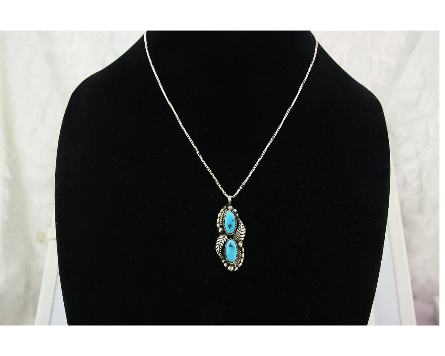 Navajo Sterling Silver Necklace Authentic Turquoise Vintage Signed SC