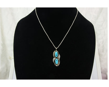 Navajo Sterling Silver Necklace Authentic Turquoise Vintage Signed SC