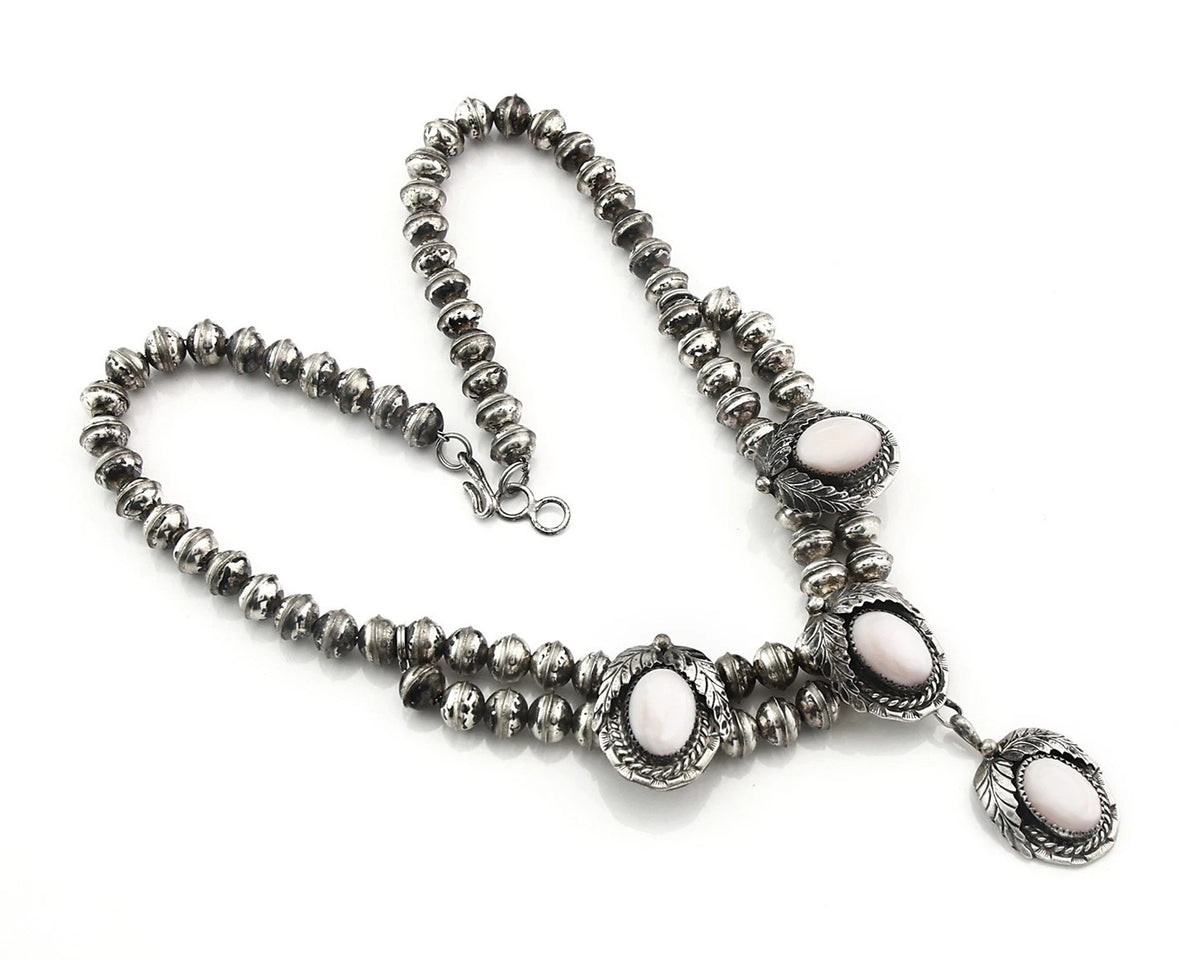 Navajo Squash Necklace Sterling White Shell Vintage Handmade Signed Manygoats
