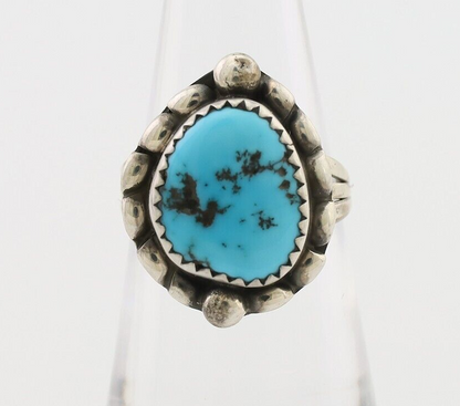 Navajo Ring 925 Silver Sleeping Beauty Turquoise Artist Signed SC C.80's