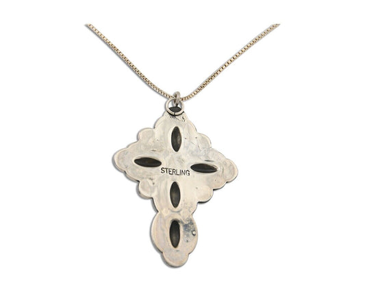 Navajo Cross Hand Stamped Necklace 925 Silver Natural Turquoise Artist JRS C.80s
