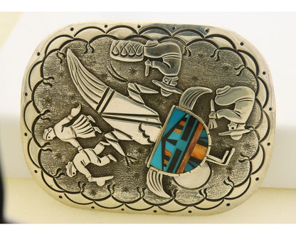 Navajo Belt Buckle 925 Sterling Silver Signed Floyd Becenti 3x4 in C.80's