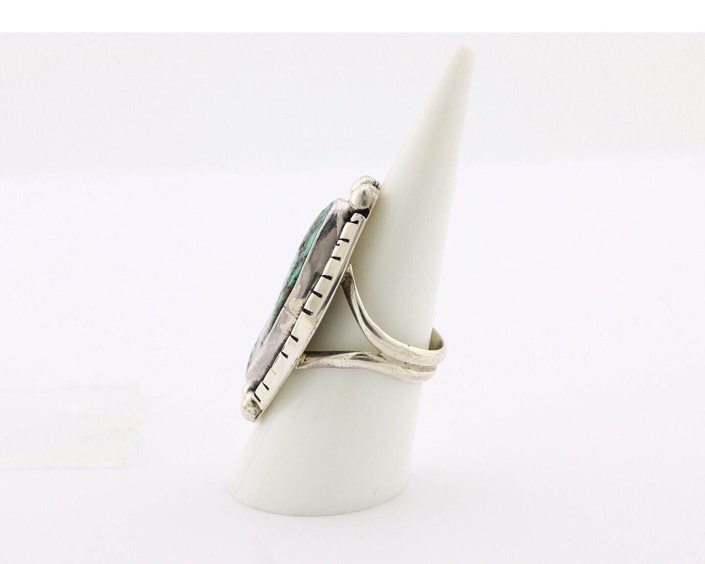 Navajo Ring 925 Silver Spiderweb Turquoise Artist Signed MP C.80's
