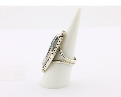 Navajo Ring 925 Silver Spiderweb Turquoise Artist Signed MP C.80's