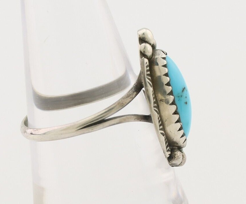 Navajo Ring 925 Silver Sleeping Beauty Turquoise Artist Signed SC C.80's