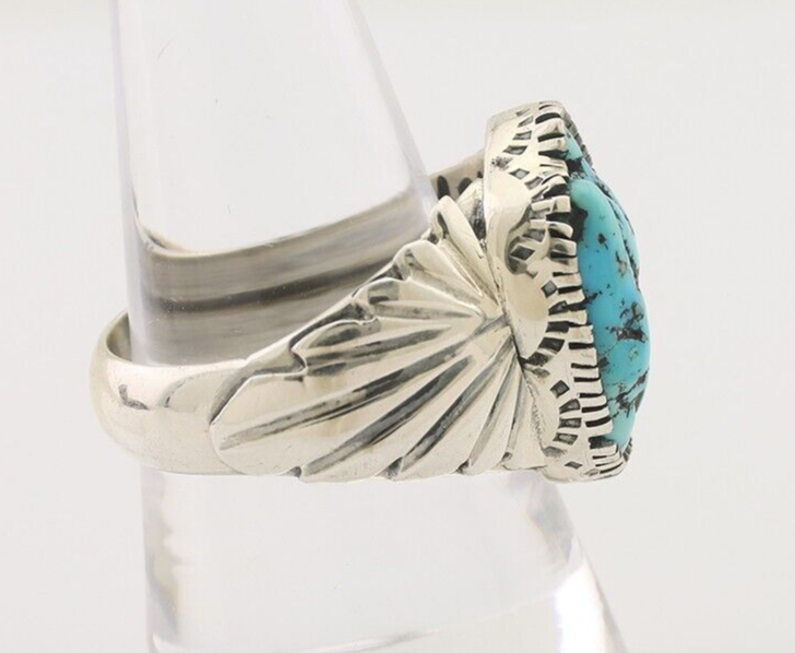 Navajo Ring 925 Silver Sleeping Beauty Turquoise Artist Signed DK C.80's
