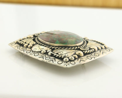 Navajo Belt Buckle .999 Nickel Agate Native Artist Handmade 2.5 x 3.0 in C.80s