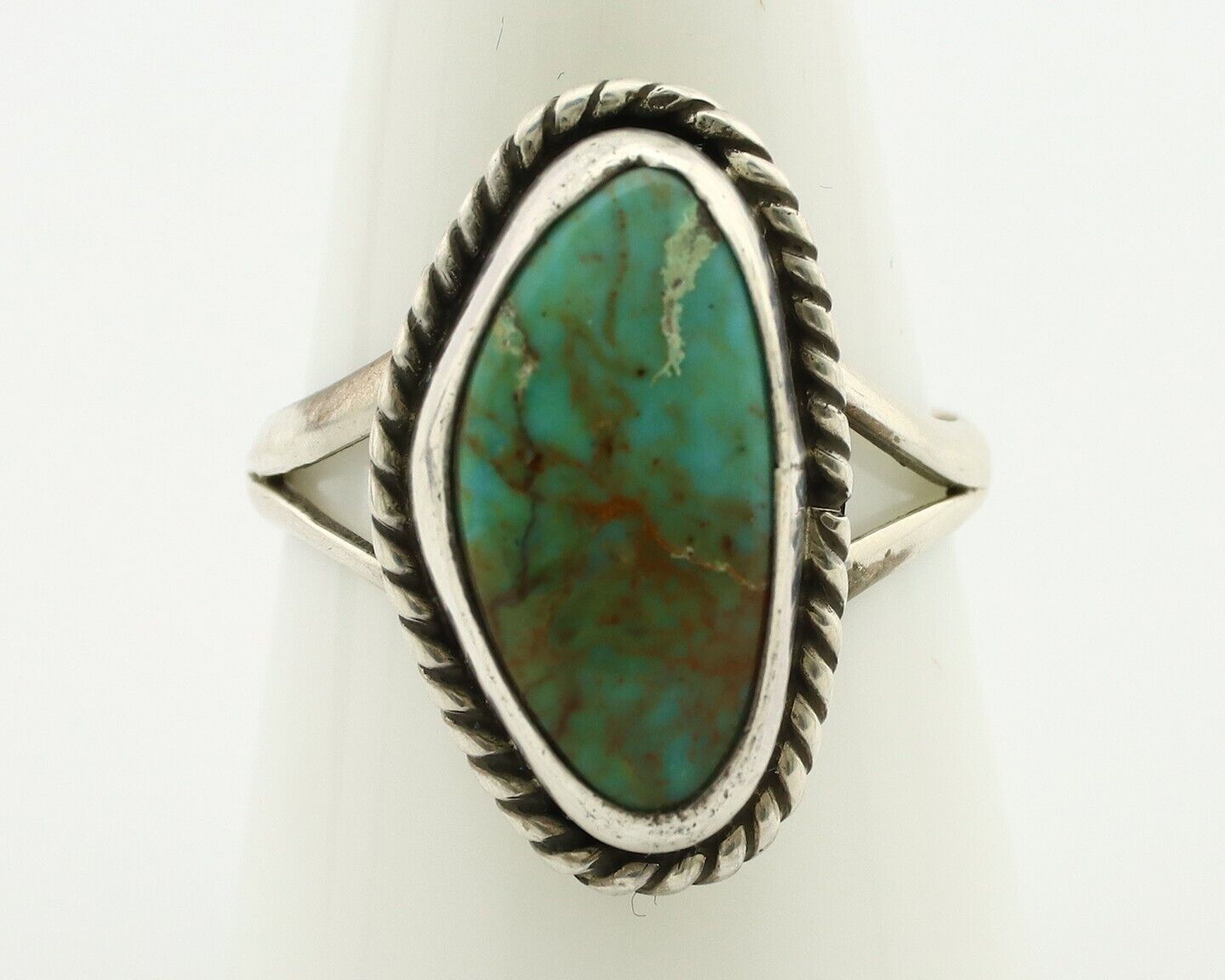 Navajo Ring 925 Silver Natural Turquoise Artist Signed Rabbit Stick C.80's