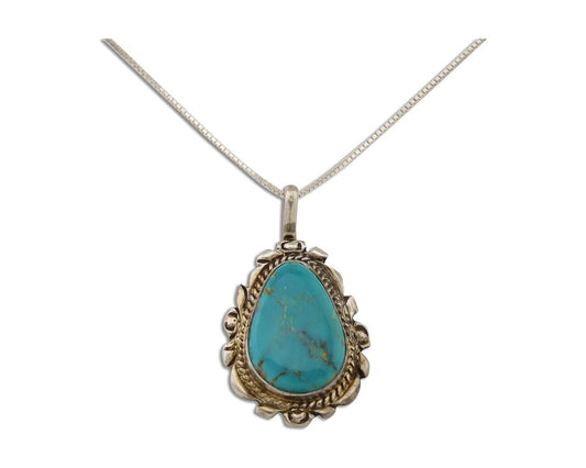 Navajo Necklace 925 Silver Natural Blue Turquoise Artist Signed TALHAT C.80s