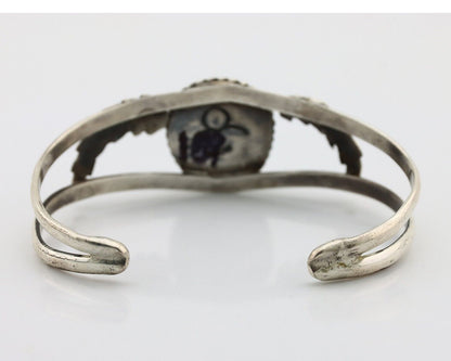 Navajo Bracelet 925 Silver Natural Blue Turquoise Artist Signed Rising Sun C80s