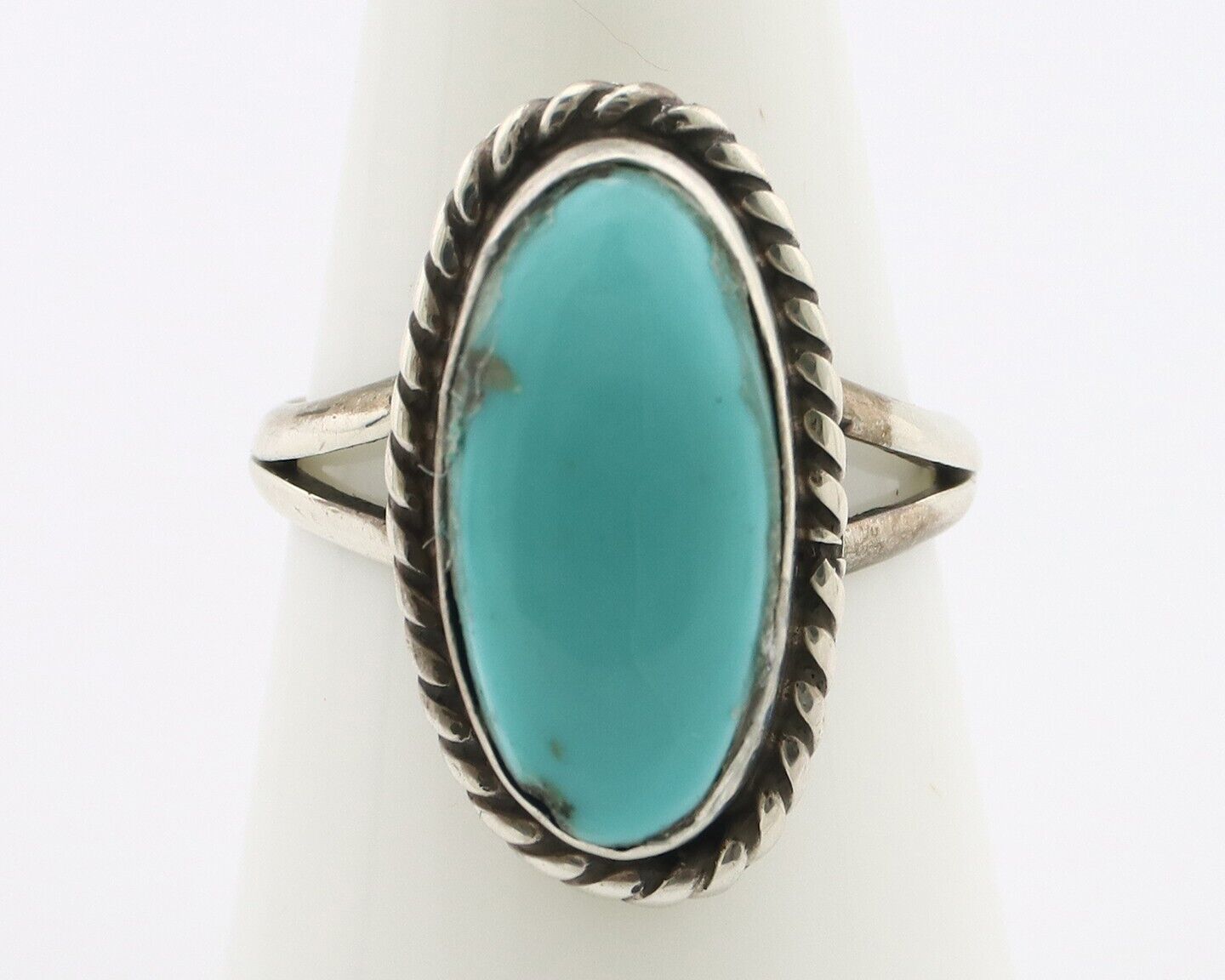 Navajo Ring 925 Silver Natural Kingman Turquoise Signed M Montoya C.80's