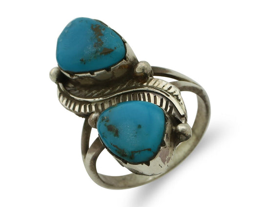 Navajo Ring 925 Silver Blue Turquoise Artist Signed K C.80's