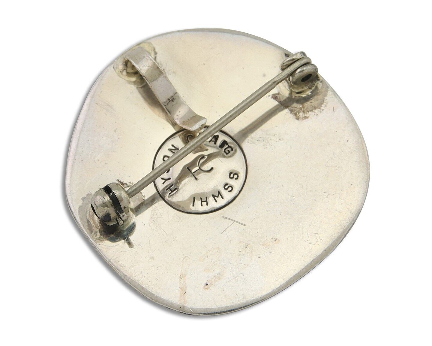 Navajo Pin 925 Silver Sea Foam Turquoise Artist Signed Hyson Craig C.80's