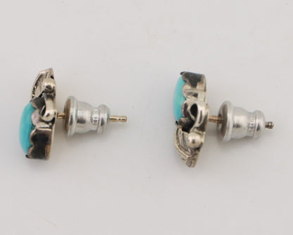 Navajo Handmade Earrings 925 Silver Natural Turquoise Native Artist C.80's