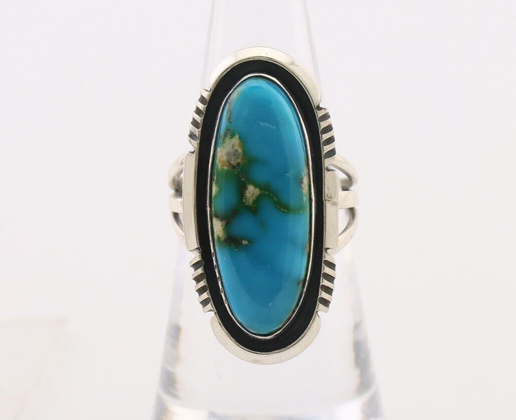 Navajo Ring 925 Silver Natural Blue Turquoise Signed USA C.80's