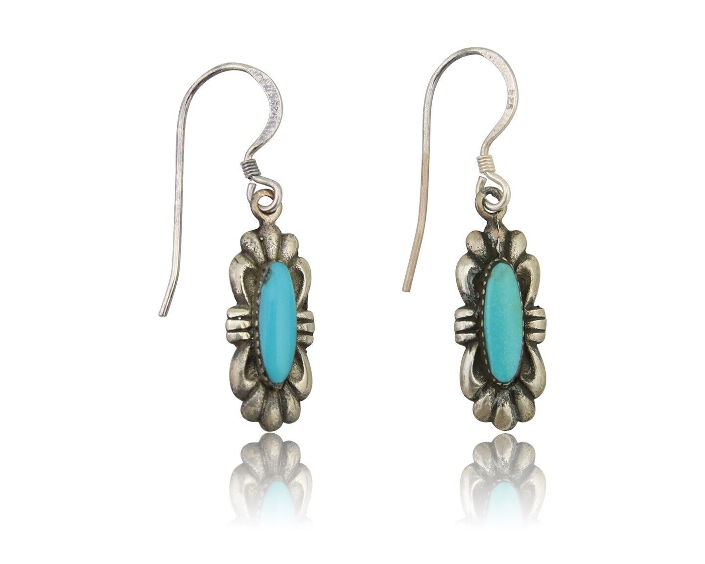Navajo Hand Stamped Earrings 925 Silver Natural Turquoise Native Artist C.80's