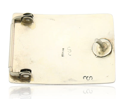 Navajo Belt Buckle 925 Sterling Silver Turquoise Coral Signed Stanley Bains C80s