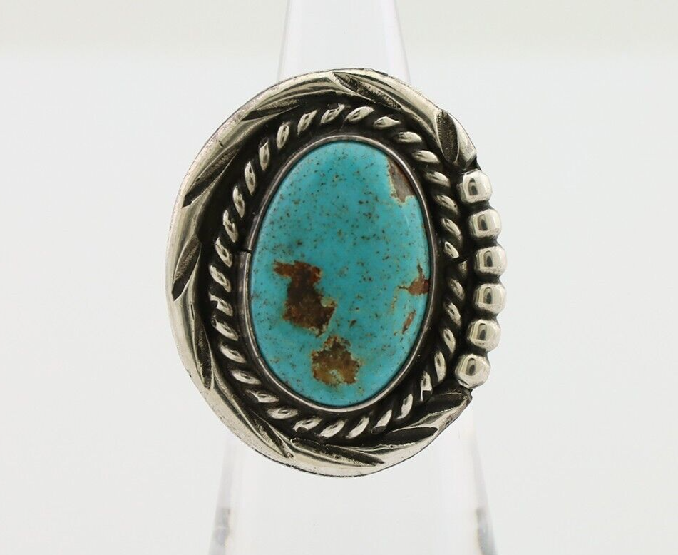 Navajo Ring 925 Silver Gem Blue Turquoise Native American Artist C.80's