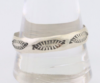 Navajo Hand Stamped Band 925 Silver 5.0 mm Signed Larry Chavez Size 13 C.80's