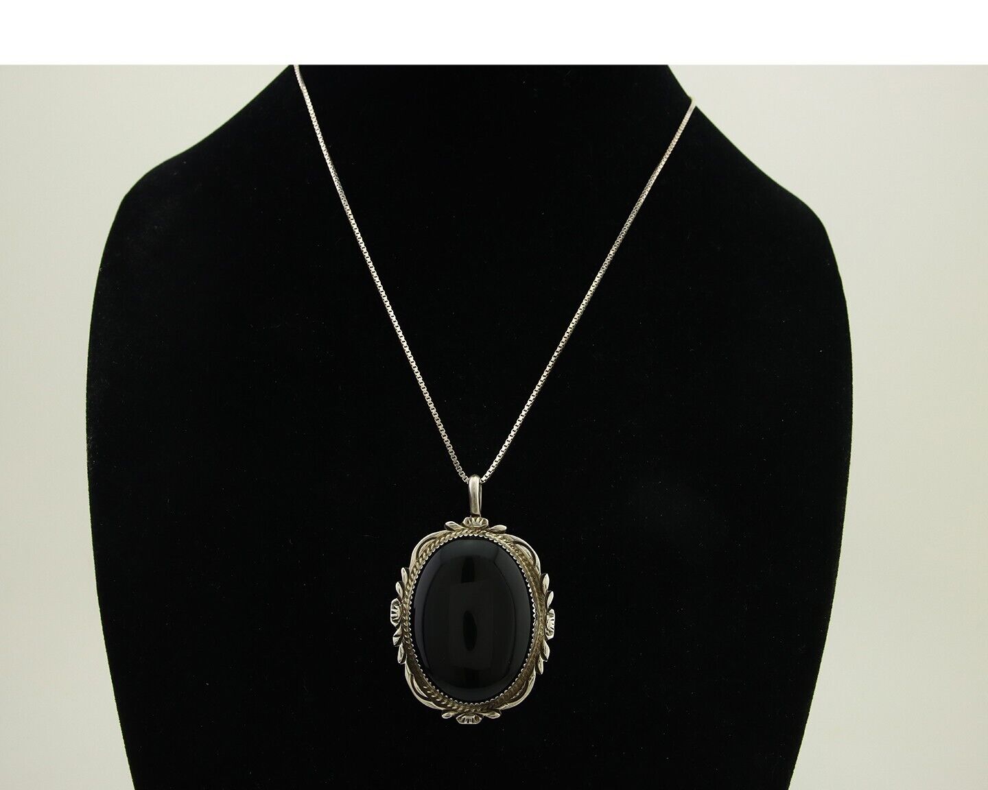 Navajo Pendant 925 Silver Natural Onyx Artist Signed TALHAT C.80's