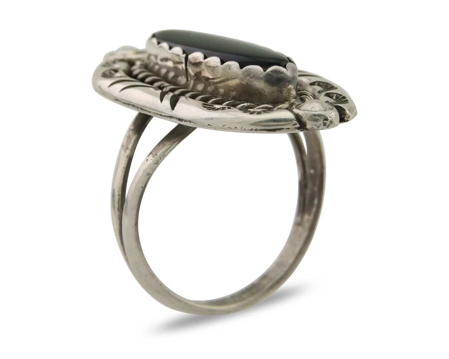 Navajo Ring 925 Silver Black Onyx Artist Signed V & N Edsitty C.80's