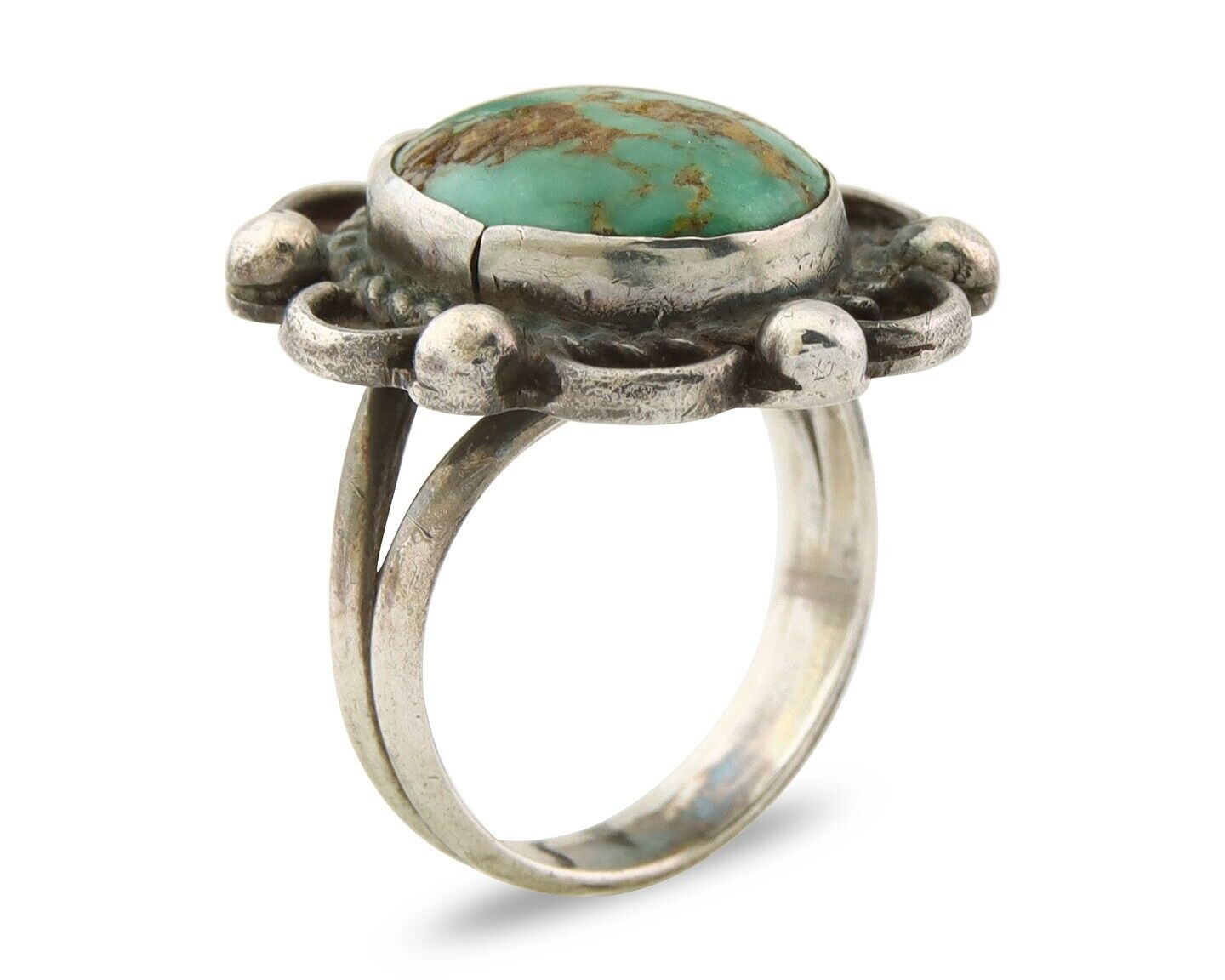 Navajo Ring 925 Sterling Natural Mined Turquoise Handmade C.80's Size 5.75