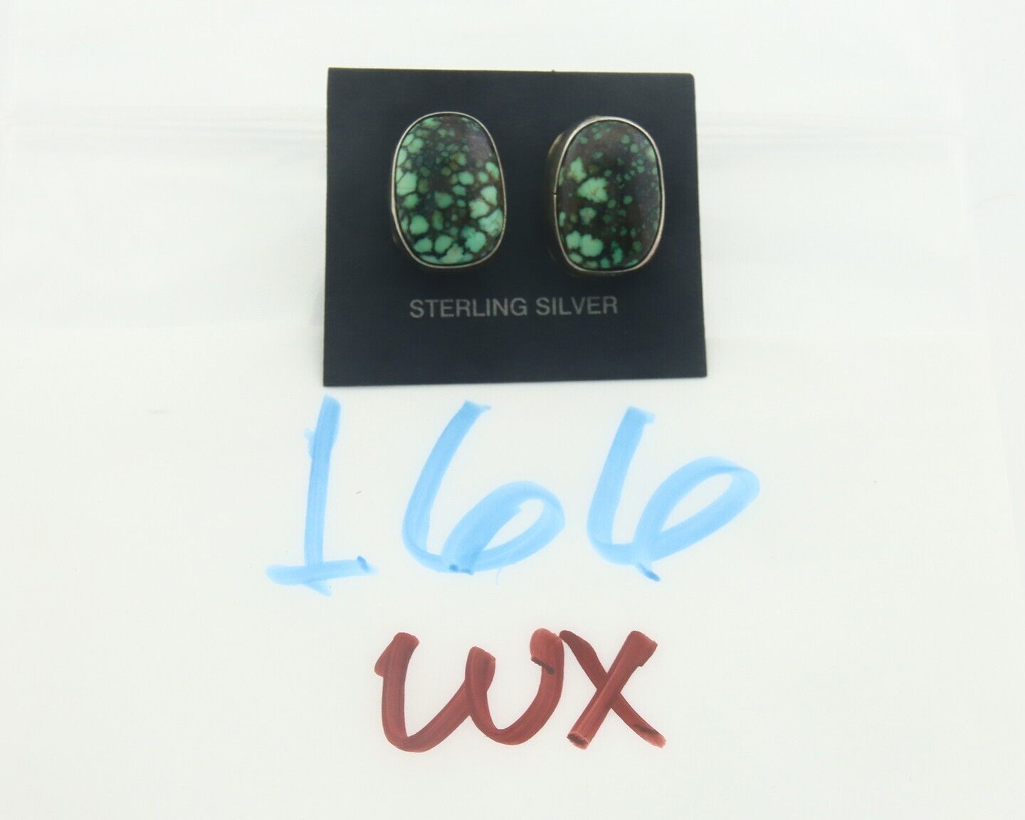 Navajo Earrings 925 Silver Spiderweb Natural Turquoise Signed D Lvingston C80s