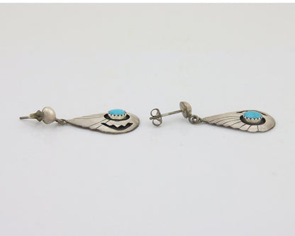 Navajo Earrings 925 Silver Blue Turquoise Native American Artist C.80's