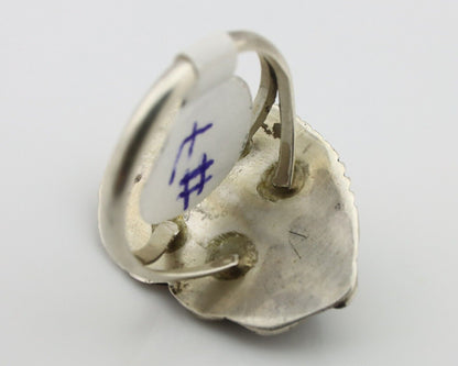 Navajo Ring 925 Silver Onyx Hand Stamped Artist Signed Tom Willeto C.80's