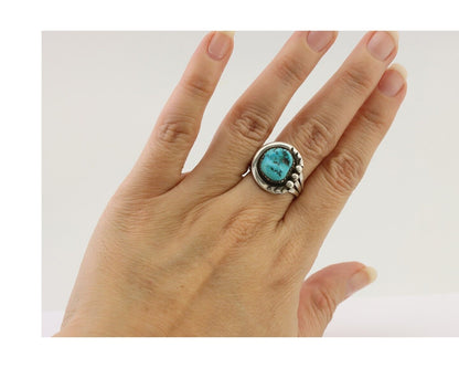 Navajo Ring 925 Silver Sleeping Beauty Turquoise Signed IROYBAI C.80's