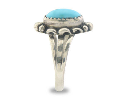 Navajo Ring 925 Sterling Natural Turquoise Native Artist C.80's Size 7.5
