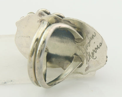 Navajo Ring 925 Sterling Natural Coral & Turquoise Signed JM C.80's Size 8.5