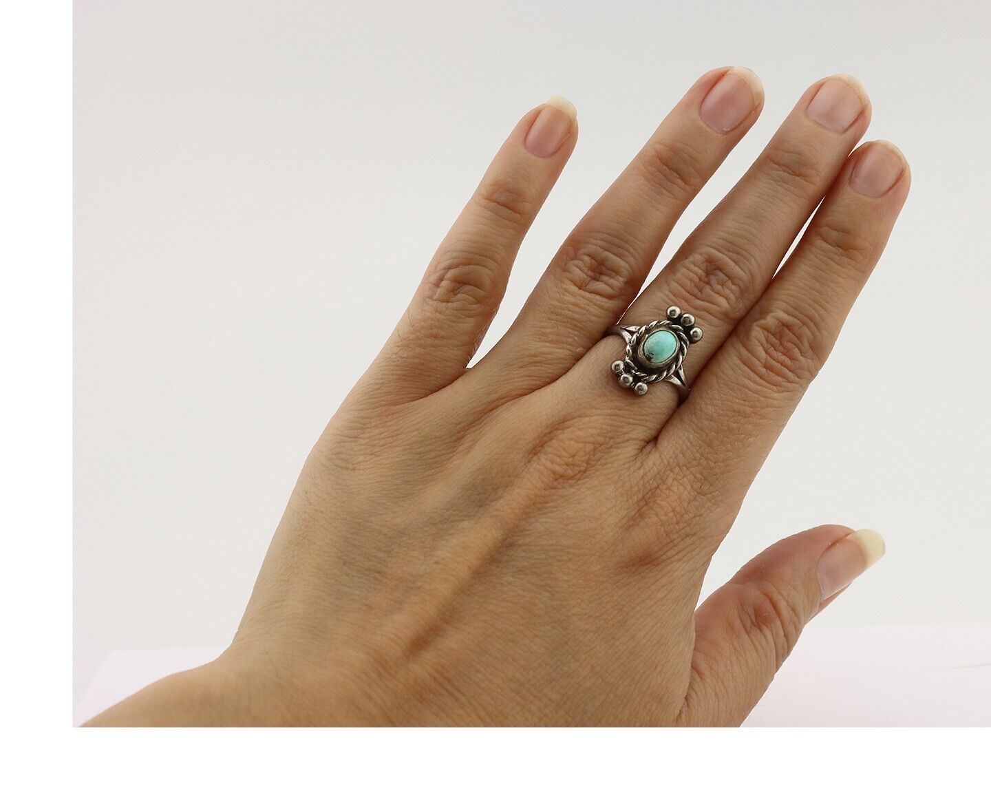 Navajo Ring 925 Silver Natural Blue Turquoise Native American Artist C.1980's
