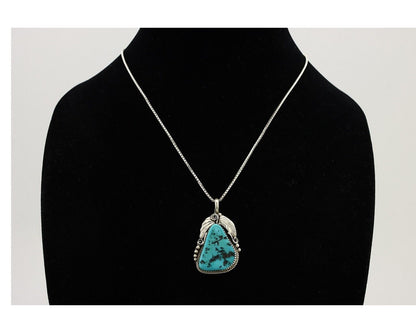 Navajo Necklace Pendant 925 Silver Blue Turquoise Signed Justin Morris C.80's