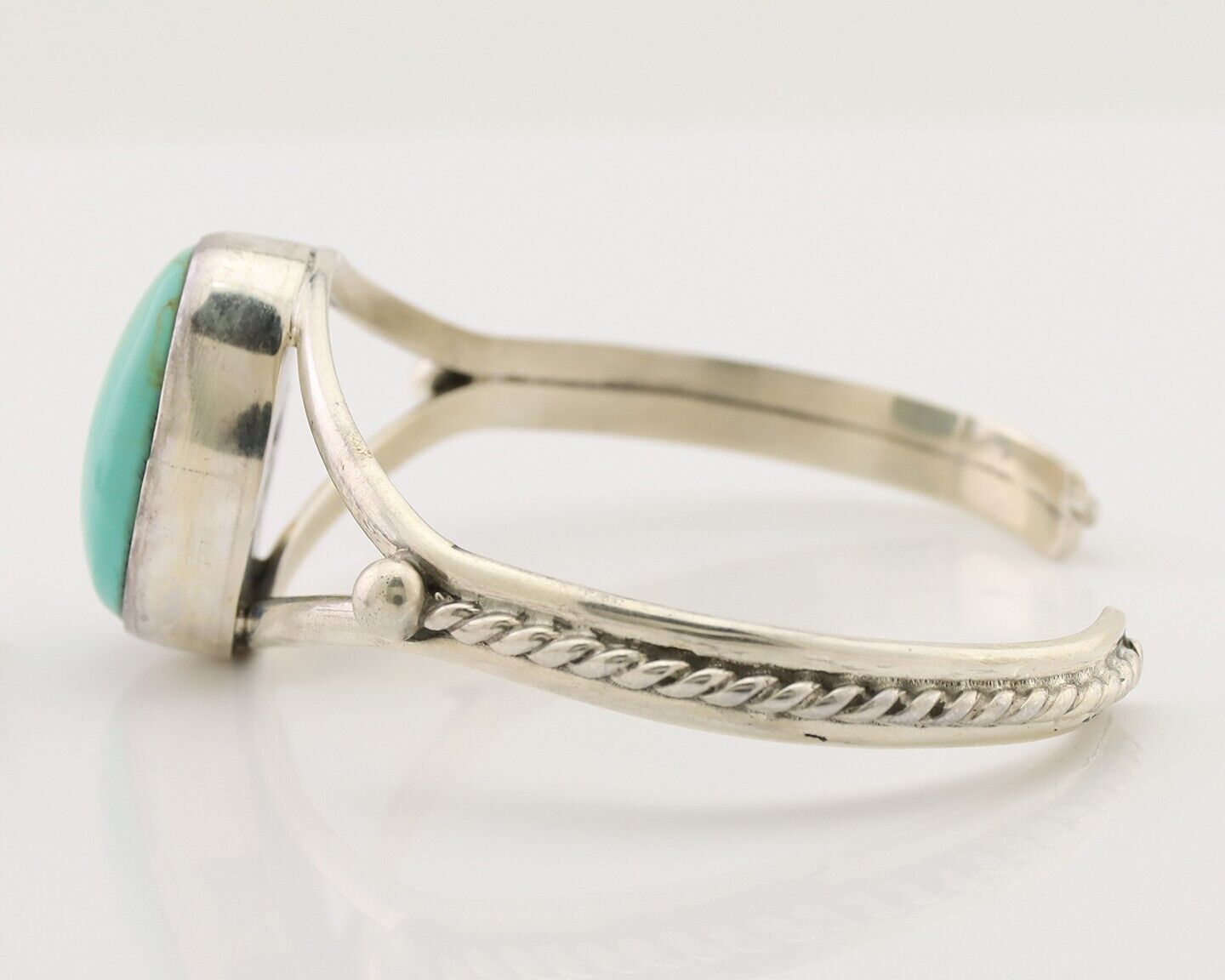 Navajo Cuff Bracelet 925 Silver Natural Blue Turquoise Artist Signed Gecko C.80s