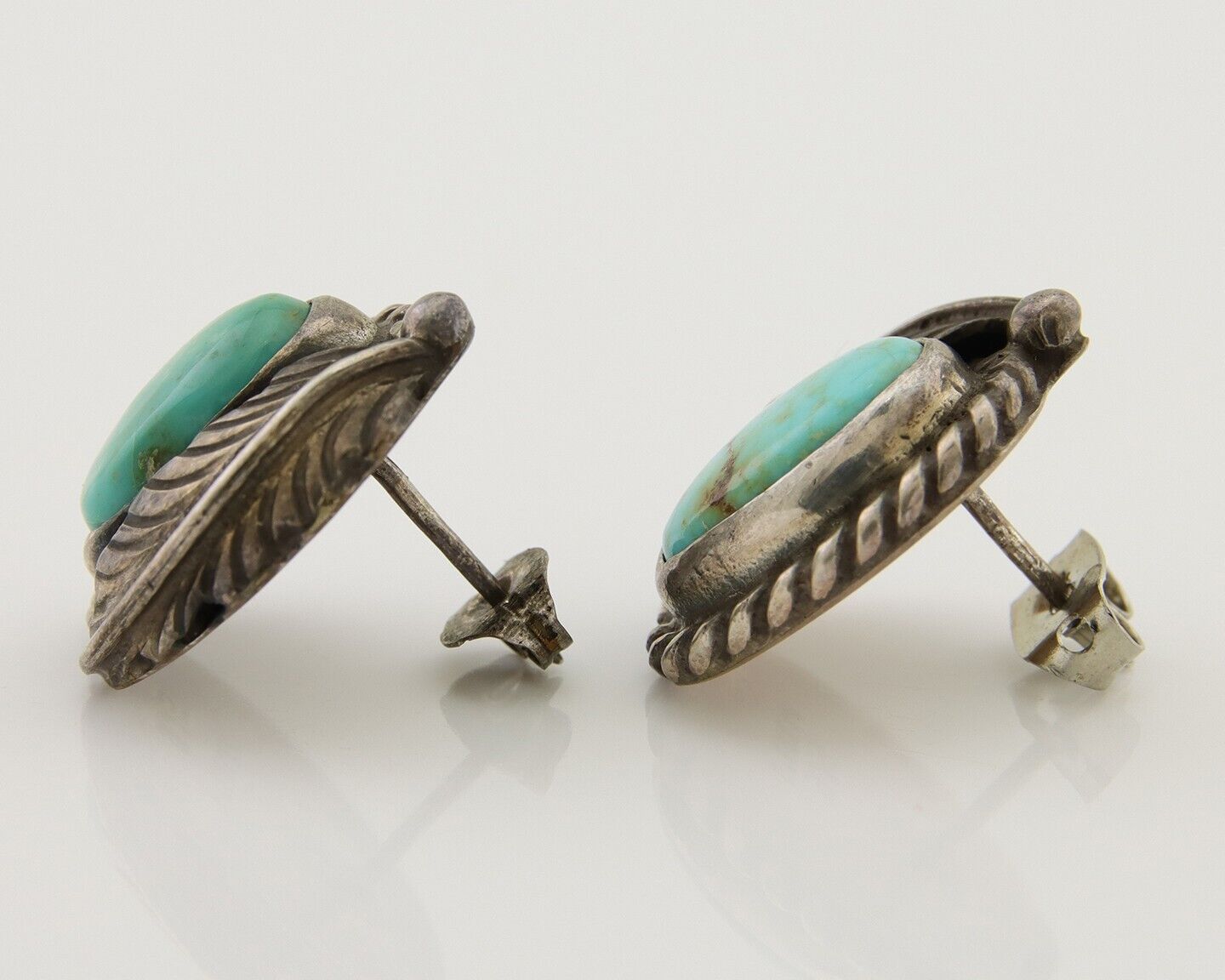Navajo Earrings 925 Silver Blue Turquoise Native American Artist C.80's