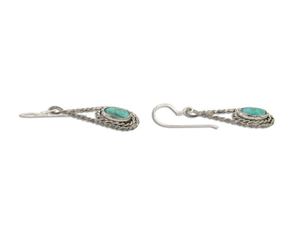 Navajo Dangle Earrings 925 Silver Natural Blue Turquoise Native Artist C.80's