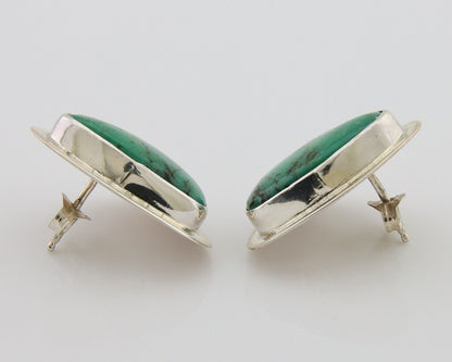 Navajo Shield Earrings 925 Silver Natural Turquoise Artist Signed M.S. C.80's